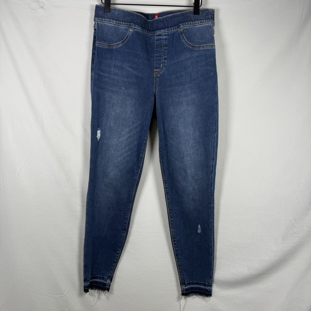 SPANX Women's Distressed Ankle Skinny Jeans 20203R Sz Large‎ (28) Blue Denim